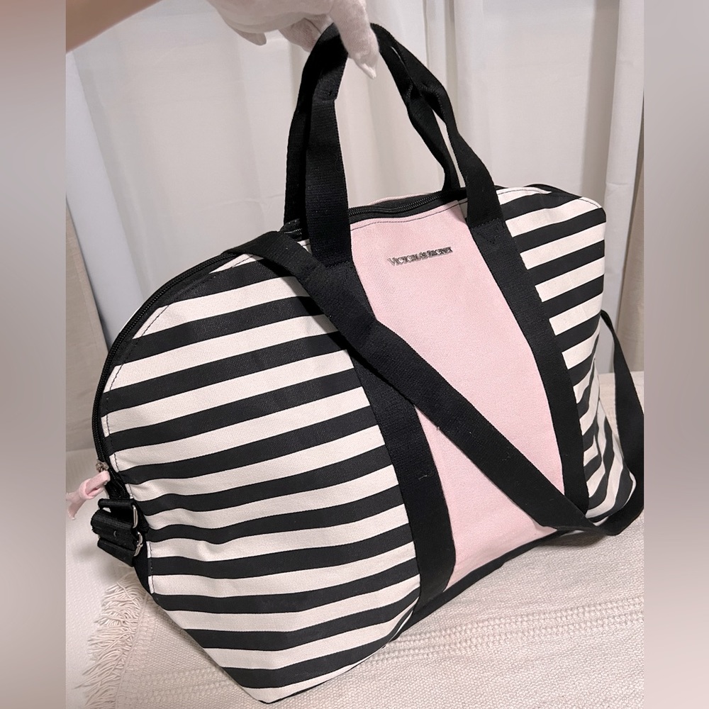Victoria’s Secret Stripped Weekender Bag - Pink/Black/White